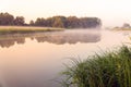 Morning fog on a quiet lake Royalty Free Stock Photo