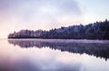 Morning fog and reflections on the lake Royalty Free Stock Photo