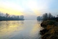 Morning fog on the river at sunrise. 3 Royalty Free Stock Photo
