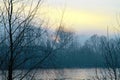 Morning fog on the river at sunrise. 1 Royalty Free Stock Photo