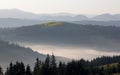 Morning fog at sunrise in the mountains. The Ukrainian Carpathia