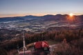 Morning force of the sun awakens the landscape to life on Velky Ondrejnik mountain in the south of Beskydy mountains, Czech Royalty Free Stock Photo