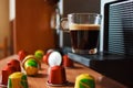 Morning fragrant coffee with coffe machine. Royalty Free Stock Photo