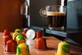 Morning fragrant coffee with coffee machine. Royalty Free Stock Photo