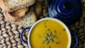 Morning fresh pumpkin soup with bread Royalty Free Stock Photo