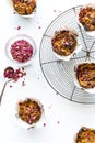 Morning Glory muffins garnished with edible rose petals. Royalty Free Stock Photo