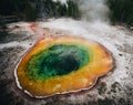 Morning Glory Pool, hot spring in the Upper Geyser Basin of Yellowstone National Park, Wyoming, USA. Royalty Free Stock Photo