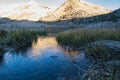 Morning glow of light on mountain peaks and lake Royalty Free Stock Photo