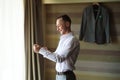 Morning groom, Groom in a shirt, wedding day.