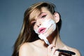 Morning grooming and skincare. pretty girl in bath. girl with fashion hair. woman with trendy makeup. woman shaving with