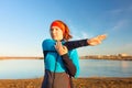 Morning gymnastics of athletic woman for run Royalty Free Stock Photo