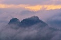 Morning after heavy rainy night. Misty clouds in valley Royalty Free Stock Photo