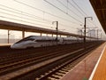 High-speed rail in the morning against the sun