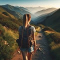 Morning Hike: Young Adventurer Explores Mountain Trail Royalty Free Stock Photo