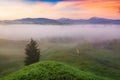 Morning on a hills of carpathian alpine village Royalty Free Stock Photo