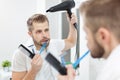 Morning hygiene, Man in the bathroom and his morning routine Royalty Free Stock Photo