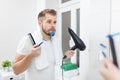 Morning hygiene, Man in the bathroom and his morning routine Royalty Free Stock Photo