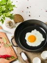 Morning in the kitchen. Cooking breakfast. Fried egg. Royalty Free Stock Photo