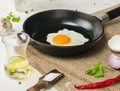 Morning in the kitchen. Cooking breakfast. Fried egg. Royalty Free Stock Photo