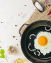 Morning in the kitchen. Cooking breakfast. Fried egg. Royalty Free Stock Photo