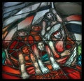 Morning on the lake, Easter, detail of stained glass window in Chapel in the Jesuit cemetery in Pullach, Germany Royalty Free Stock Photo