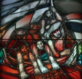 Morning on the lake, Easter, detail of stained glass window in Chapel in the Jesuit cemetery in Pullach, Germany Royalty Free Stock Photo