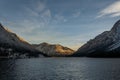 Morning at lake plansee in winter with sunrise