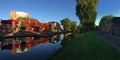 Morning landscape from a canal and the theather in Sneek panorama