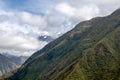 Morning landscape with Peruvian Andes mountains peaks covered with clouds at sunrise Royalty Free Stock Photo