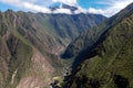 Morning landscape with Peruvian Andes mountains peaks covered with clouds at sunrise Royalty Free Stock Photo