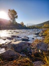Morning landscape river mountains Royalty Free Stock Photo