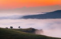 Morning landscape with fog over TrascÃÆu Mountains Royalty Free Stock Photo