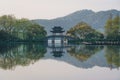 Morning landscapes of The Yudai Bridge in Hangzhou West Lake in a sunny day, Hanghzou, China Royalty Free Stock Photo
