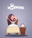 Daily Morning Life. Young girl yawns in bed