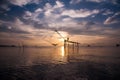 Square dip nets in southern sea, Baan Pak Pra, Phatthalung, Thailand