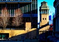 Morning light casts shadows of architecture on a Chicago River bridgehouse in the downtown Loop. Royalty Free Stock Photo