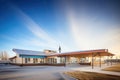 morning light on flatroofed prairie community center Royalty Free Stock Photo