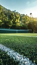 Morning light on freshly mown grass tennis court close up at tennis club tournament Royalty Free Stock Photo