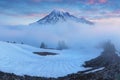 Morning light high above the cloud layer on Mount Rainier. Beautiful Paradise area, Washington state, USA. Royalty Free Stock Photo