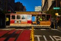 Morning light hitting San Francisco trolley on tracks