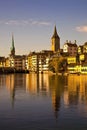 Morning light in Limmat River, Zurich Royalty Free Stock Photo