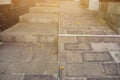 Morning light on the paths and stairs made of natural stone Royalty Free Stock Photo