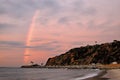 Sunrise rainbow along Pacific Coast Highway north of Santa Monica.