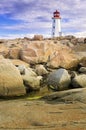 Morning at Lighthouse at Peggy`s Cove, Nova Scotia, Canada Royalty Free Stock Photo