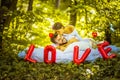 Morning love at nature. Young couple. Royalty Free Stock Photo