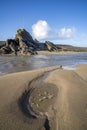 Morning low tide on Bude beach Cornwall Royalty Free Stock Photo