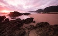 Morning Low tide. Sunrise sand beach near the Noja town, Cantabria, Northern Spain