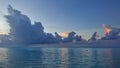 Morning in the Maldives. There are blue and pink clouds in the azure sky. Royalty Free Stock Photo