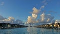 Morning in the Maldives. There are picturesque golden clouds in the azure sky. Royalty Free Stock Photo