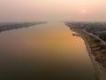 Morning Mekong River at Nong Khai provice is a border between Laos(left) and Thai Royalty Free Stock Photo